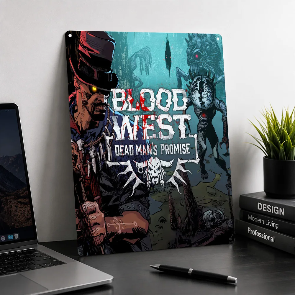 Blood West Dead Man's Promise Game Art Poster Retro 3D Printed Metal Signs Customized Wall Hanging Gift for Garage Accessories