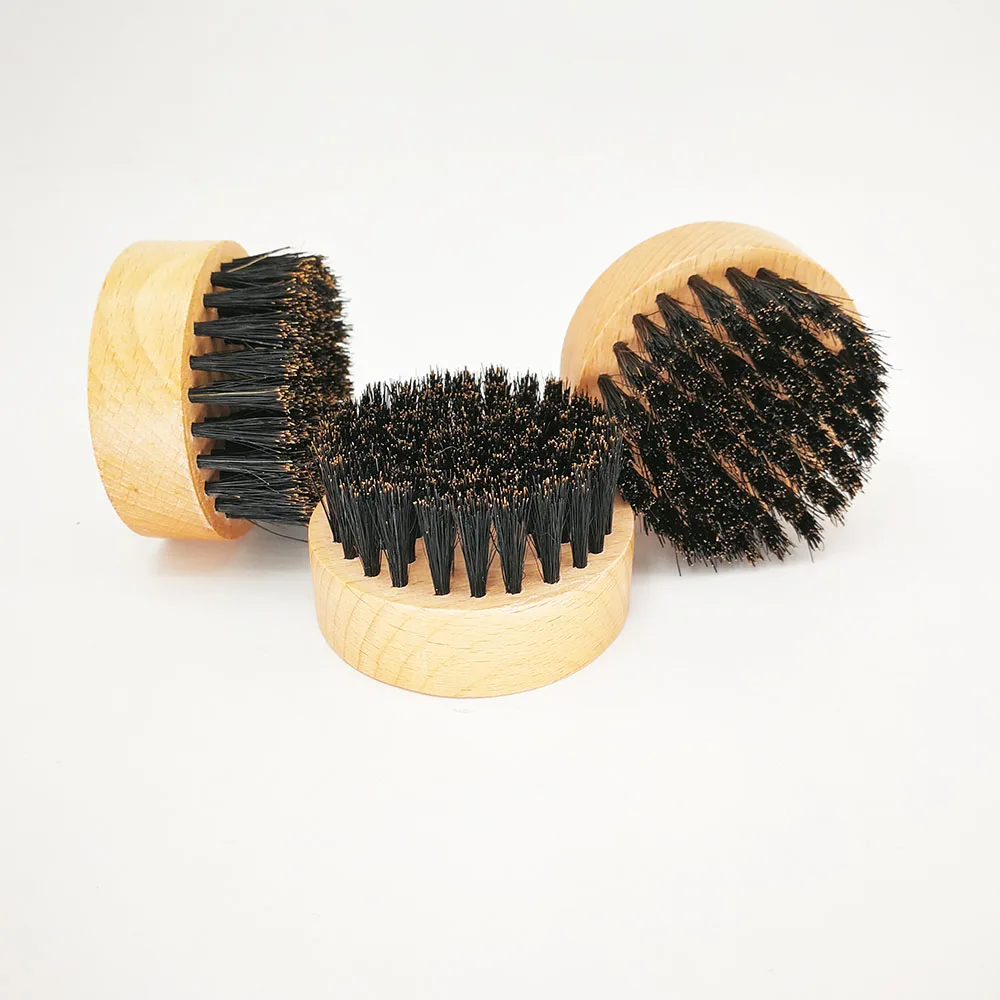 50 Pieces Customized Logo Beard Brush 100% Boar Bristles & Round Wood Handle Men's Facial Hair Mustache Grooming Brush