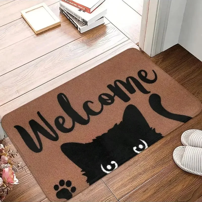 

Black Cat Carpet Cute Cartoon Brown Welcome Pad Children's Room Entrance Living Room Bedroom Outdoor Rug Home Decoration