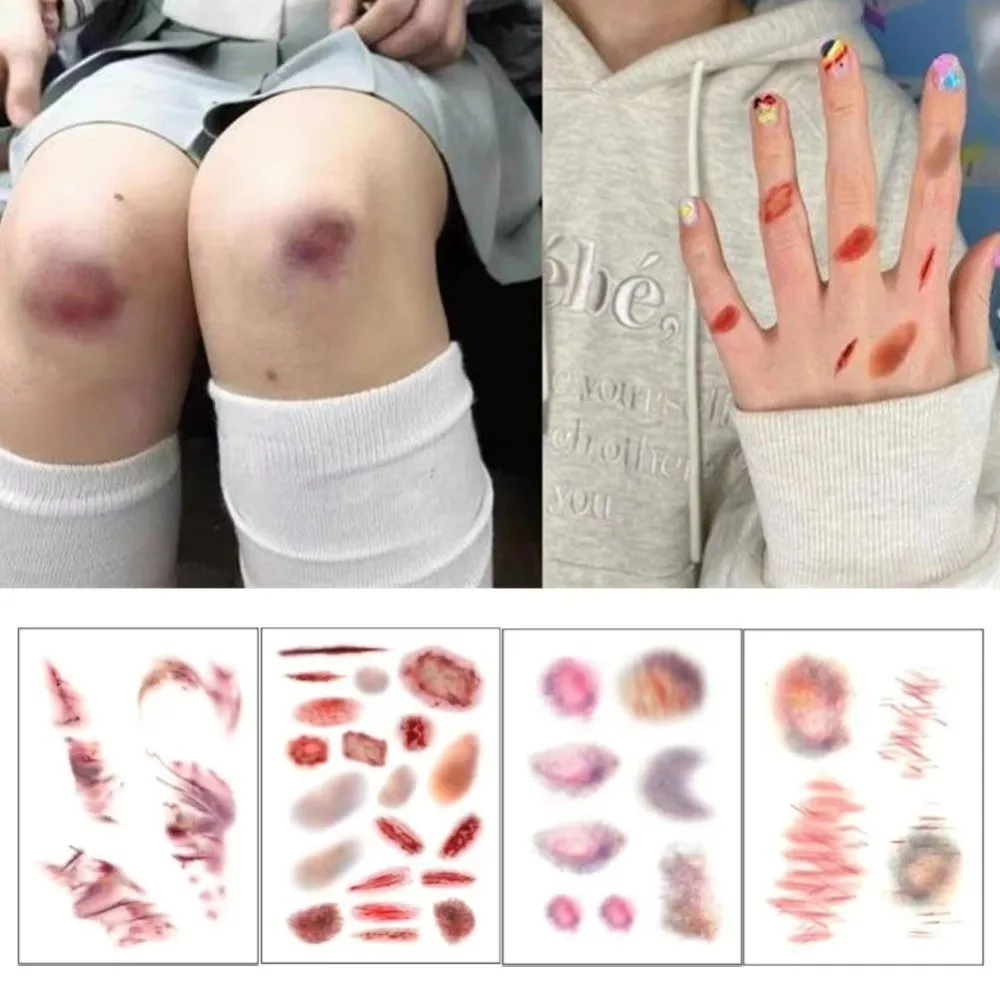 1/4 pièces imperméable à l'eau plaie mortais tatouages temporaires durable 3D Cosplay bras cheville cicatrice tatouage autocollants réalistes