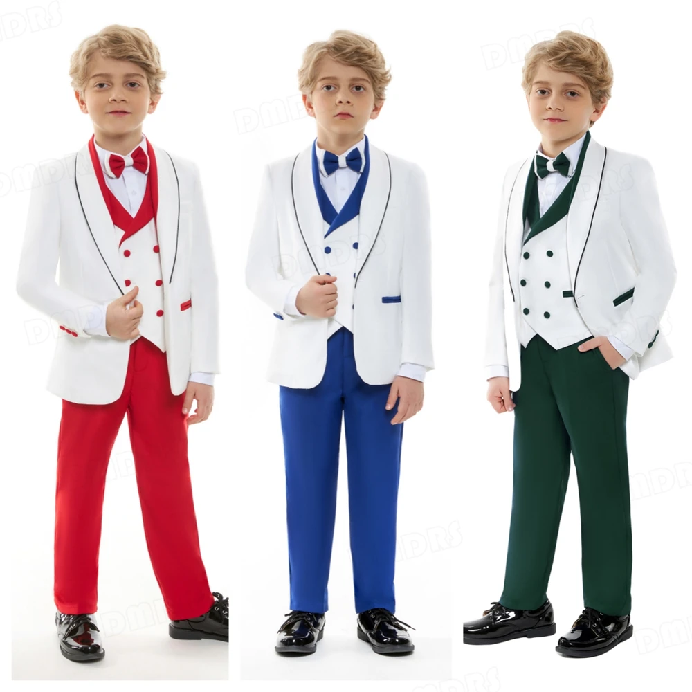 Trendy Suit Set for Kids 3-14 Yrs, 4-Piece Boys Formal Suits Set Including Jacket, Pants, Vest & Bowtie Wedding Guest Tuxedo