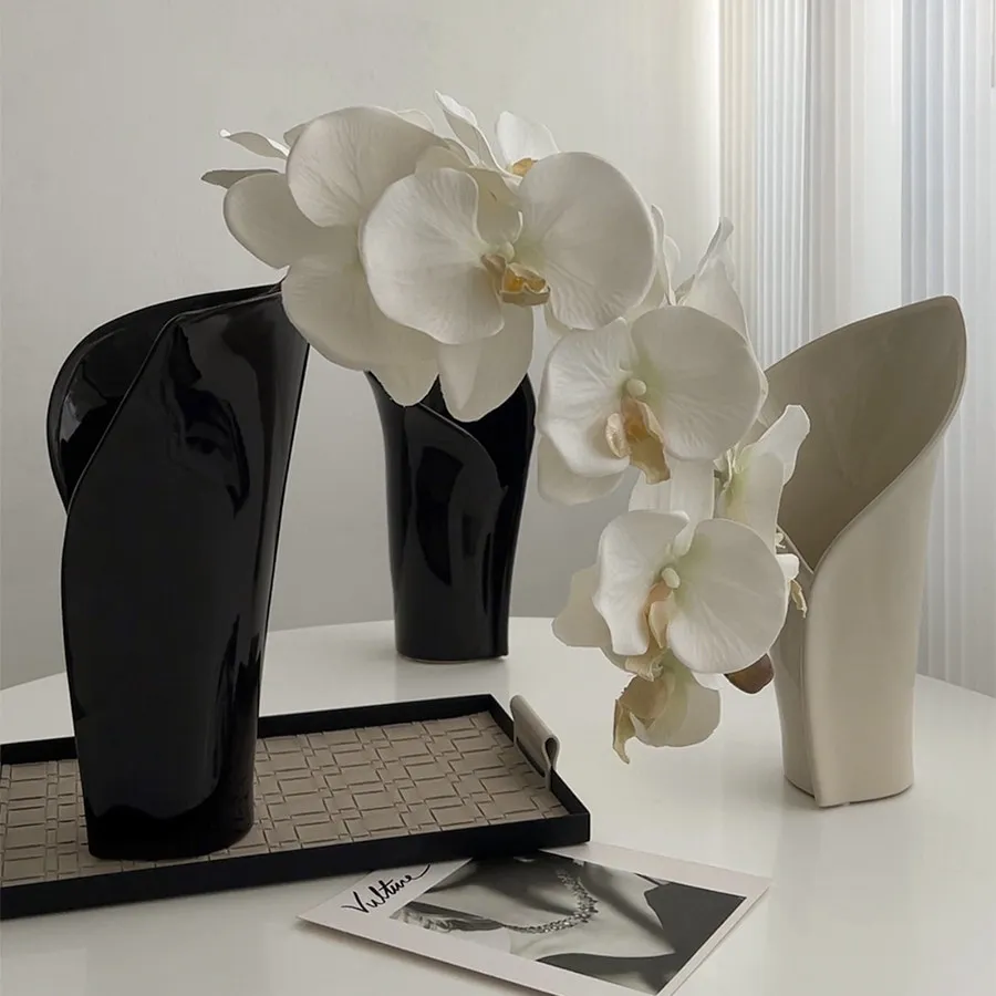 LIVETAI Italian Light Luxury Calla Lily Ceramic Vase Large Irregular Flower Arrangement for Living Room Coffee Table Home Decor