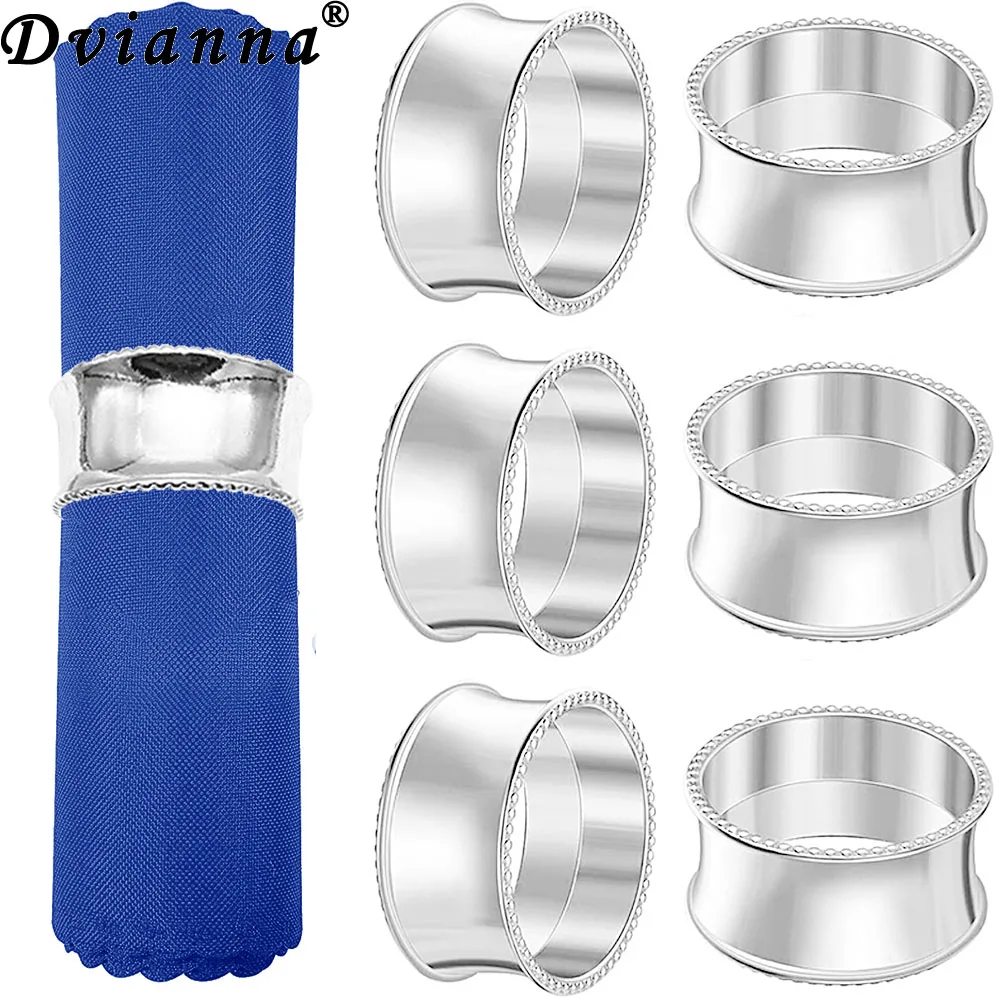 6Pcs Beaded Edge Metal Napkin Rings Silver Gold Napkin Holder for Wedding Banquet Dinner Party Table Decor Accessories
