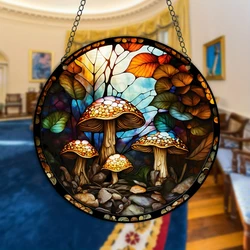 3D Mushroom Stained Window Hanging Home Decor Suncatcher Acrylic Arts Room Door Decoration Wall Sign Horticultural Ornaments