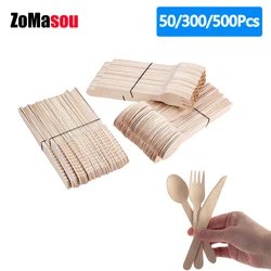 10-500Pcs Disposable Wooden Cutlery/ForksSpoons/Cutters Knife Wedding Birthday Party Supplies Kitchen Utensil Dessert Cake Scoop