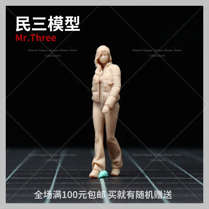 1/64 1/43 Scale Miniature Scene Dolls Un-panited White Figure Mini Female Model Short-haired Scooter-riding Girl Walking Dogs‌