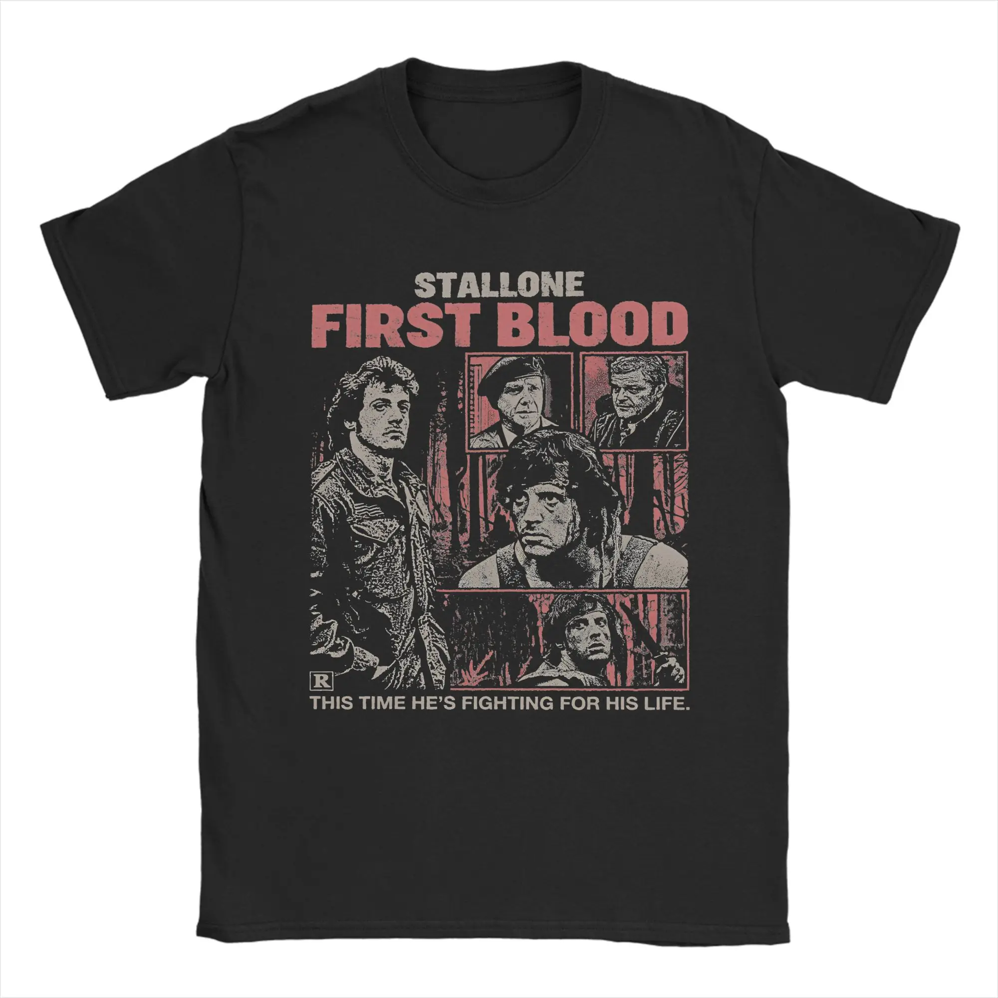 Camisetas novedosas de First Blood John-Rambo Cult Film para hombre, camisetas de algodón con cuello redondo, camiseta de manga corta de película de acción, ropa de talla grande