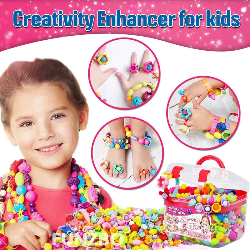 Beaded Girl Toys Children's Jewelry Making Kit Popular Spherical Art and Handmade Kit DIY Bracelet Necklace Headband Ring Toy