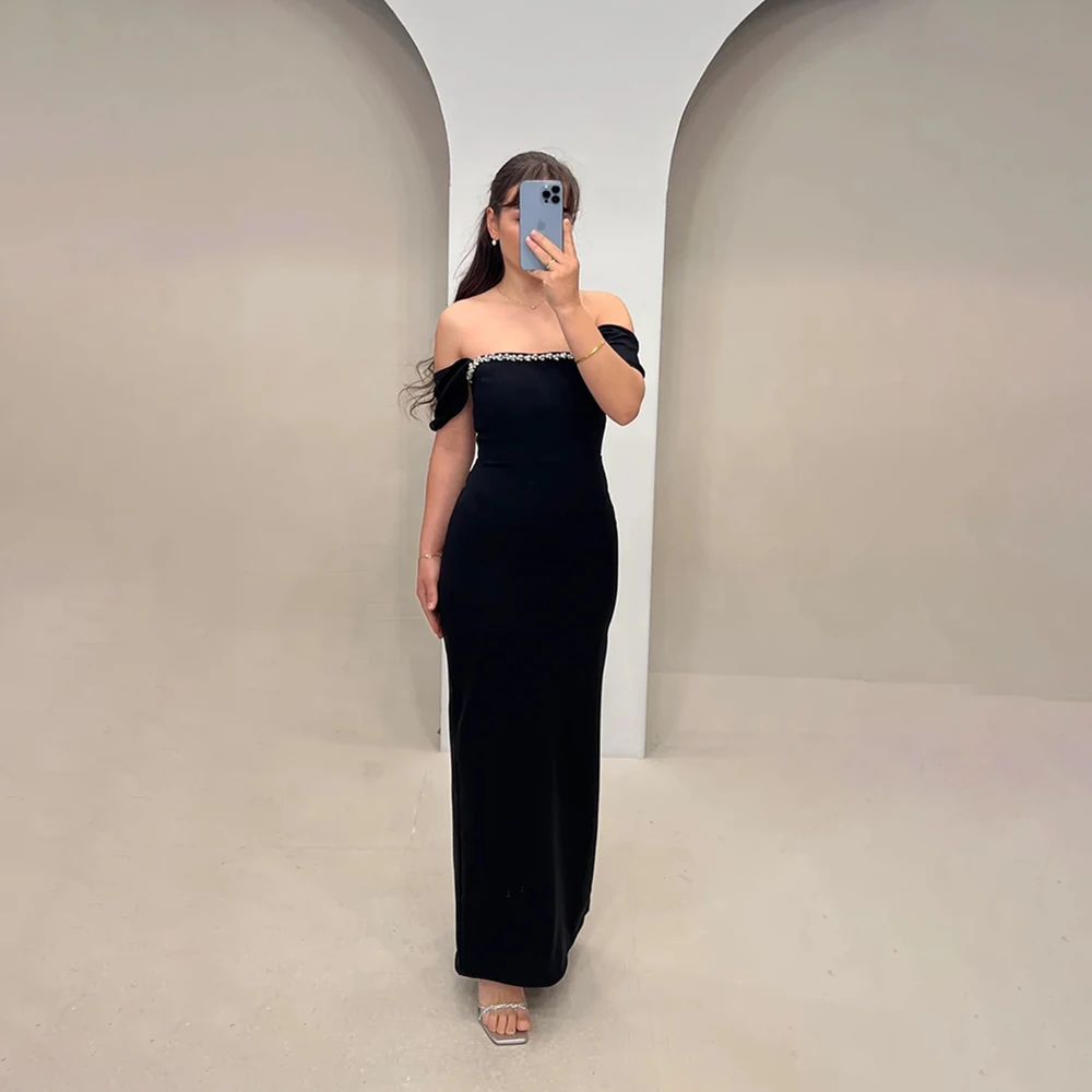 

Elegant Evening Dresses Strapless Off Shoulder Diamond Applique Straight Prom Dresses Formal Party Gowns Wedding Guest Dresses