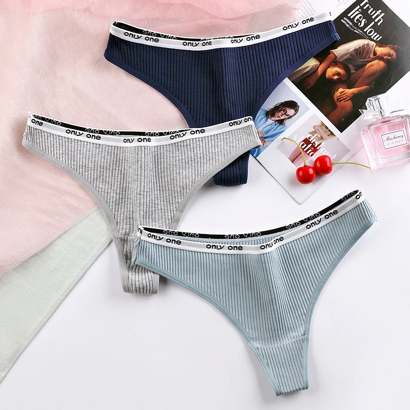 BANNIROU 3Pcs Women's Cotton Thongs T-back Female Underwear Sports Fitness Soft Breathable Low-Rise Intimates Panties For Woman