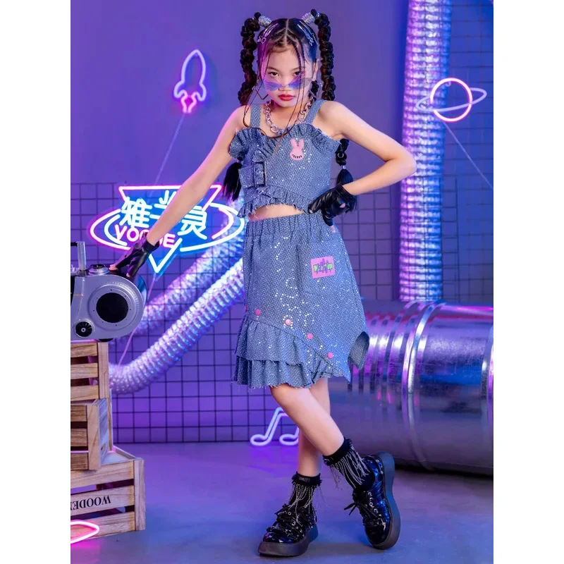

ZZL K-PoP Clothes Y2K Girls Tank Top Skirt Jazz Dance Costume Set
