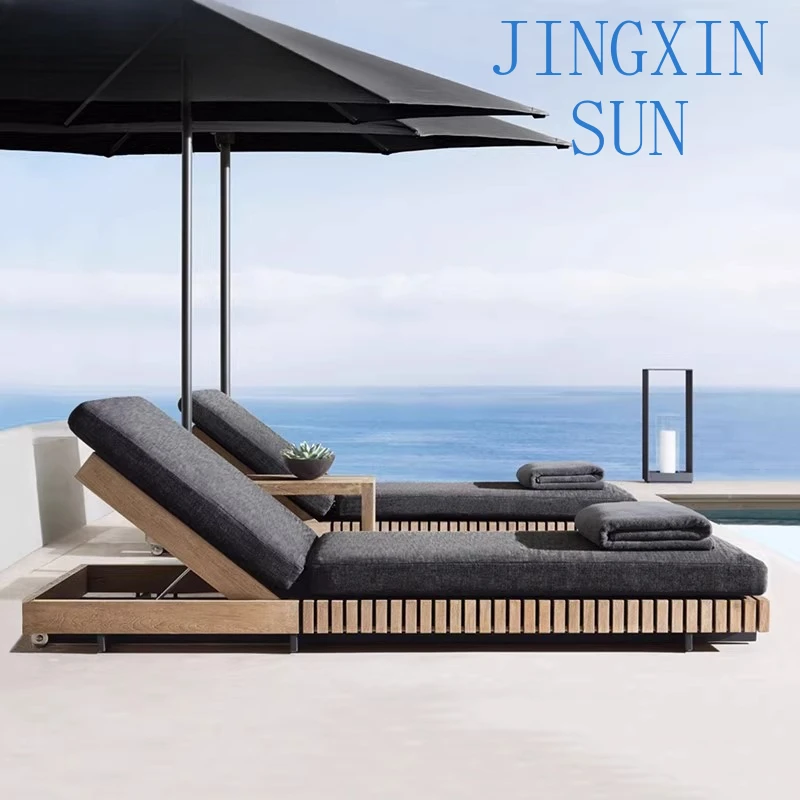 Outdoor Bed Hotel Villa Myanmar Teak Pool Lounge Outdoor Waterproof Resort Seaside Solid Wood Beach Chair