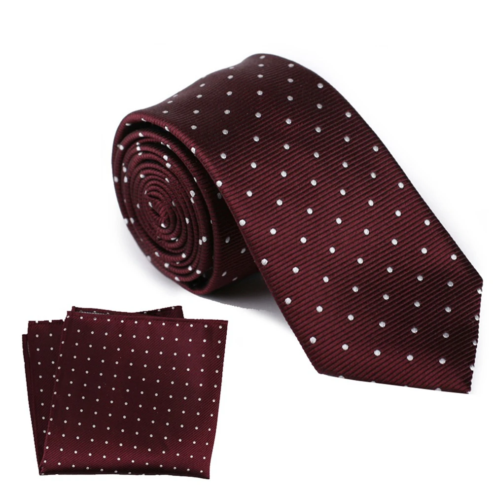 

TH-D002A Men's Burgundy and White Polka Dot Silk Necktie Pocket Square Set