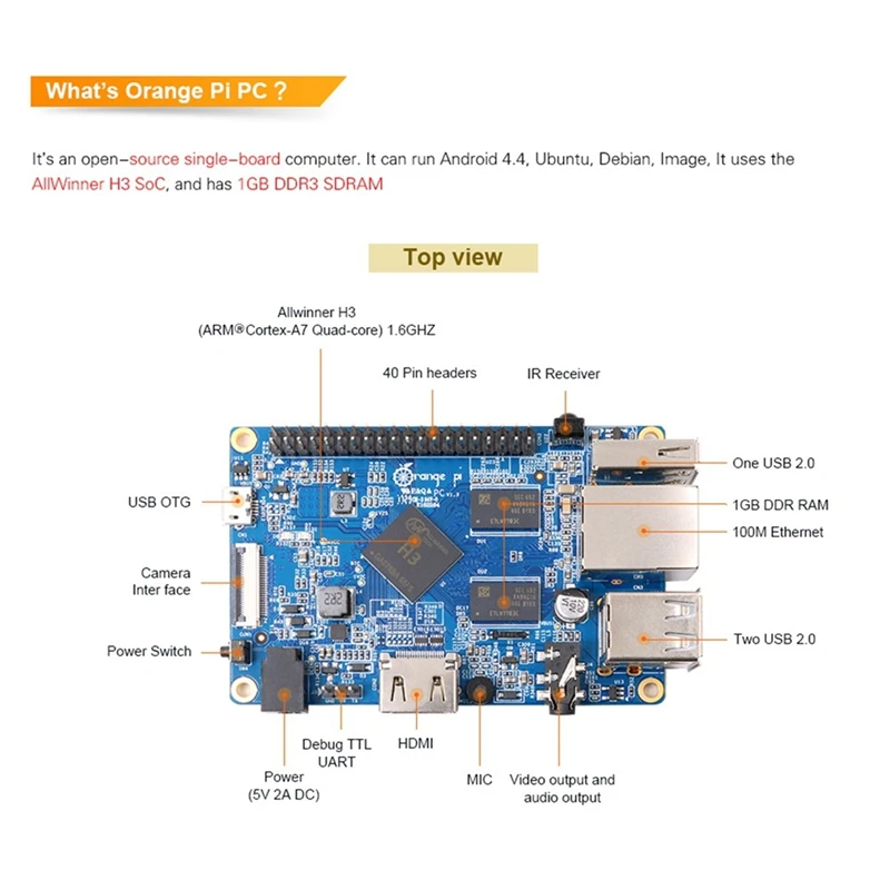 Best-For Orange Pi PC Arm Development Board H3 1GB DDR3 4 Core 1.6G Open Source Run Android4.4 Ubuntu Debian