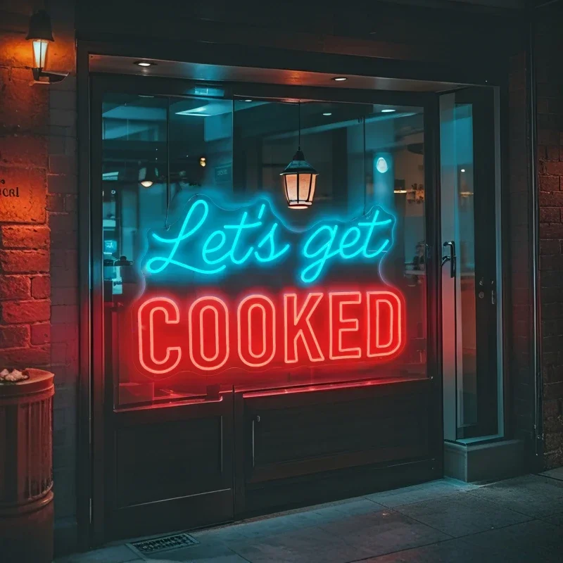 

Lets Get Cooked LED Neon Sign Kitchen Decor Light with Vibrant Glow Acrylic Neon for Home Parties and Bars Dining Area Wall Art