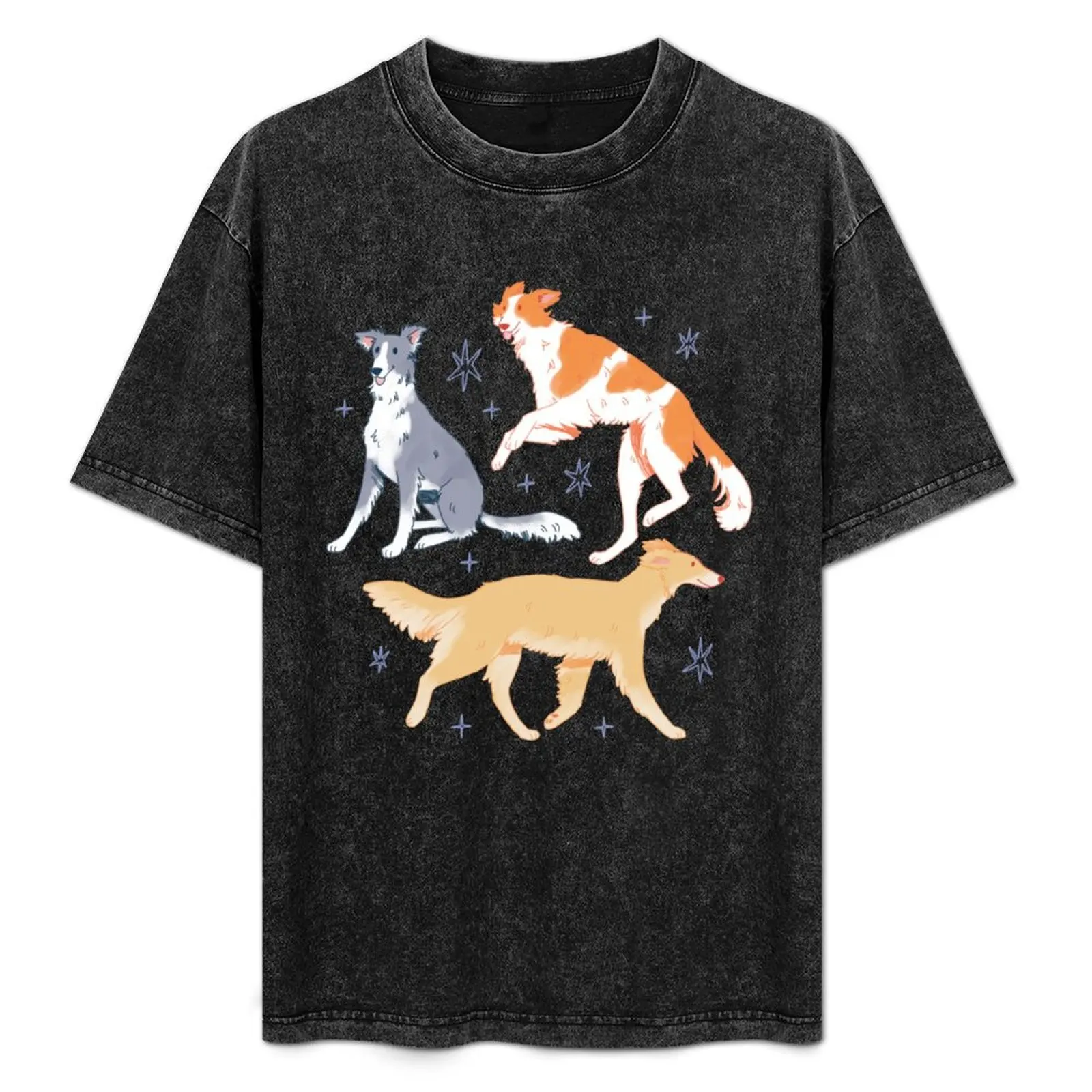 

Adorable Silken Windhound Trio Illustration T-Shirt Abstract Pattern Print Top