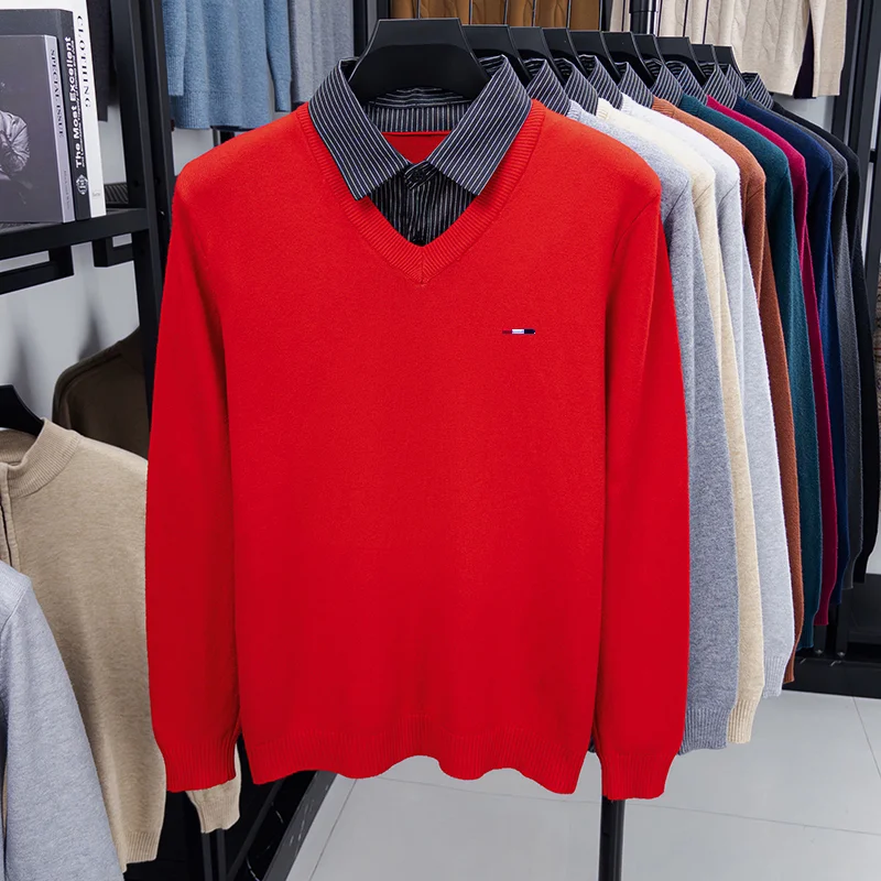 Hochwertiger Herren Falscher Zweiteiler Langarm-Strickpullover Gestreift mit Stickerei Herbst Winter Neuer Pullover Lässige Vielseitige Herrenbekleidung – Detail 12
