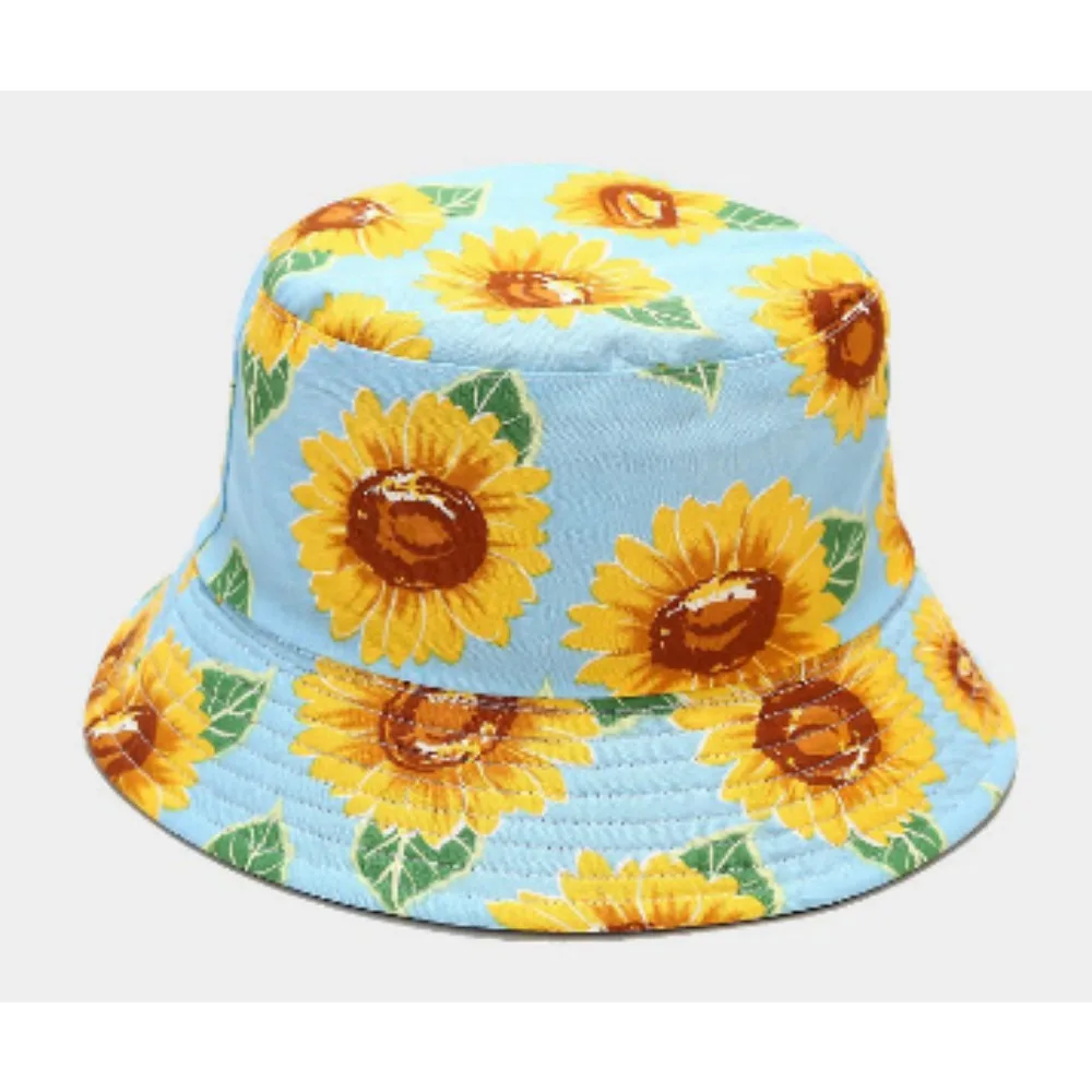 New Printed Sunflower Fisherman Hat Women's Fashion Two-sided Basket Hat Men's Summer Sunscreen Hat