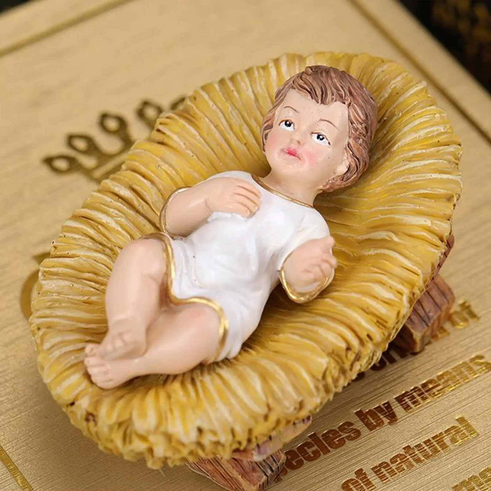Christmas Baby Jesus Christ in Manger  Christmas Nativity Scene Baby Jesus Figurines set Church Nativity Scene Craft Decor
