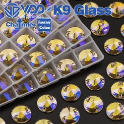 VDD Rivoli 12mm 40Pcs Paradise Shine Color Top Quality K9 Glass Sew On strass cucito Crystal Flatback Clothes Decorations