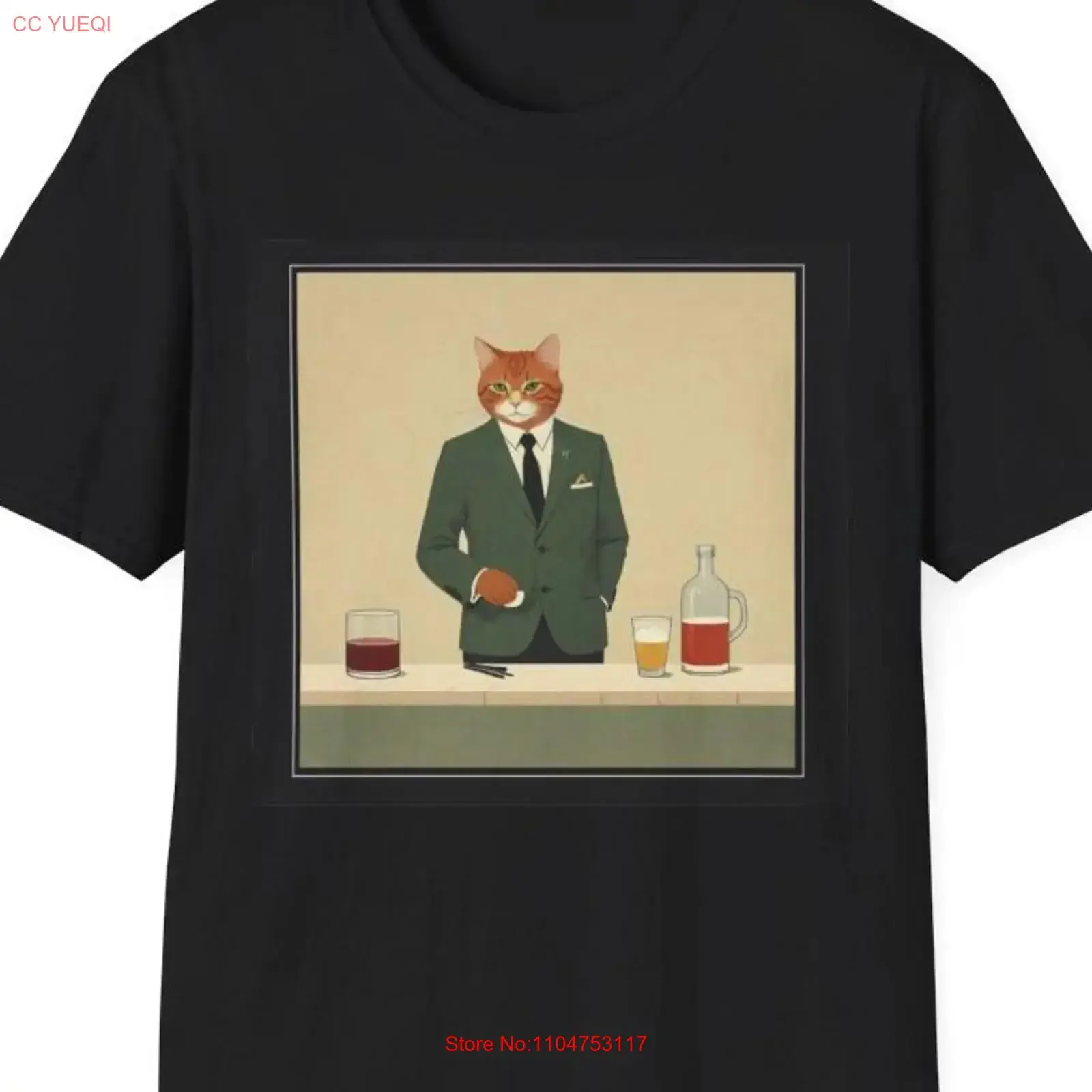 Schrodingers Cat Art Print D on tee Softstyle T Shirt Wes Anderson style Orange Ginger Walks Into a Bar or not Retro vintage