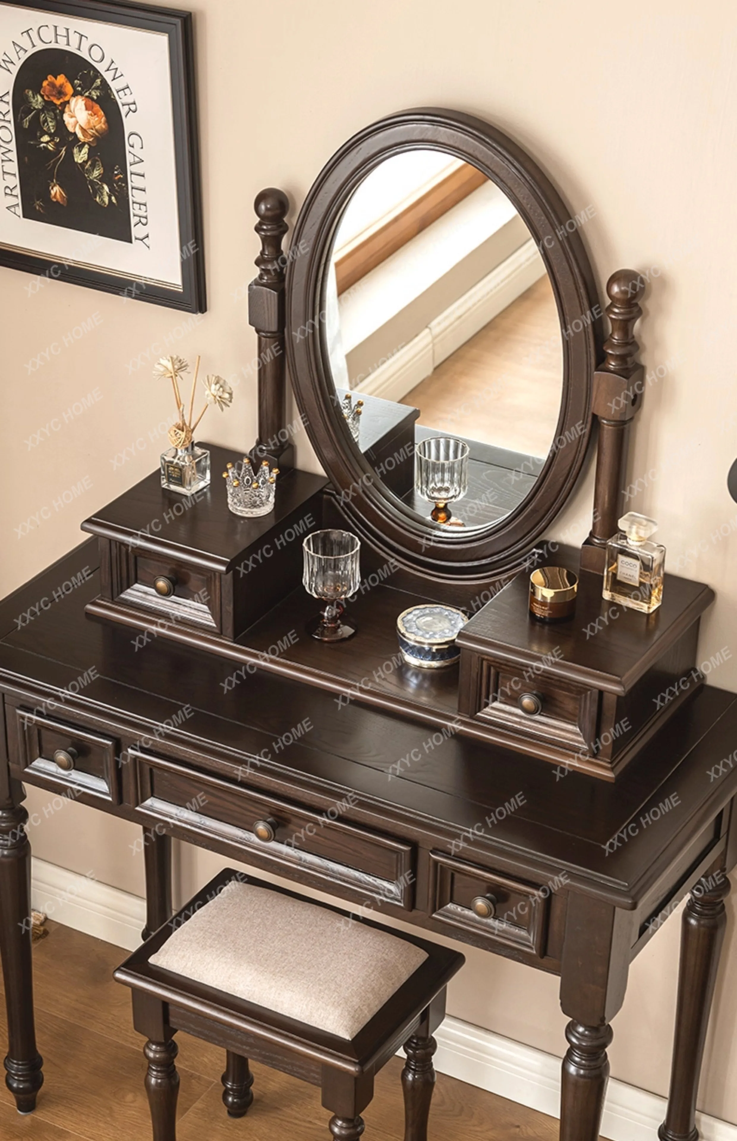 AA all-solid wood dresser black walnut small apartment retro makeup table designer