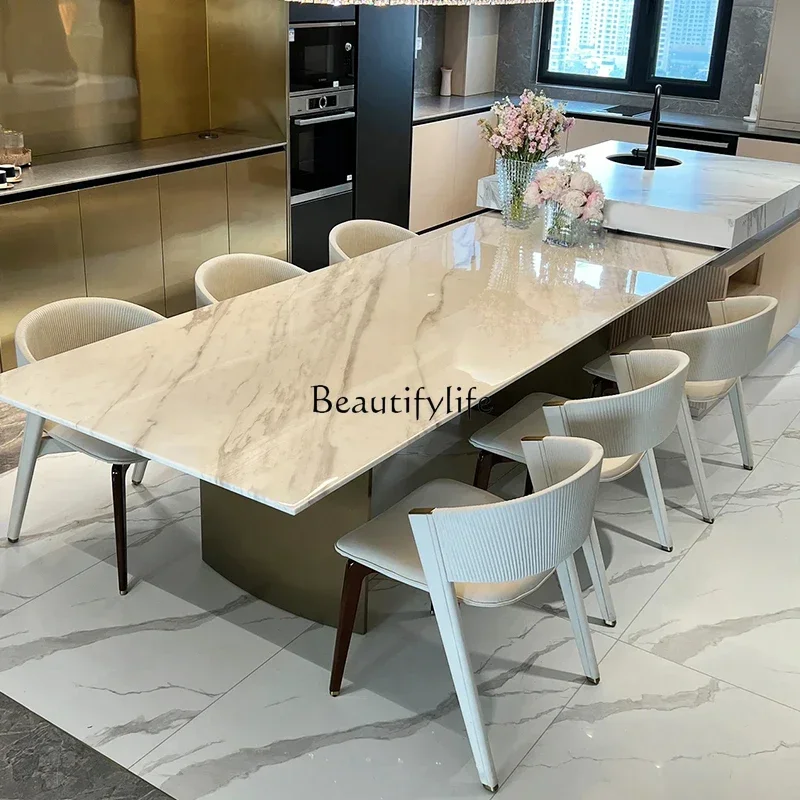 

D38White pure natural marble island dining table