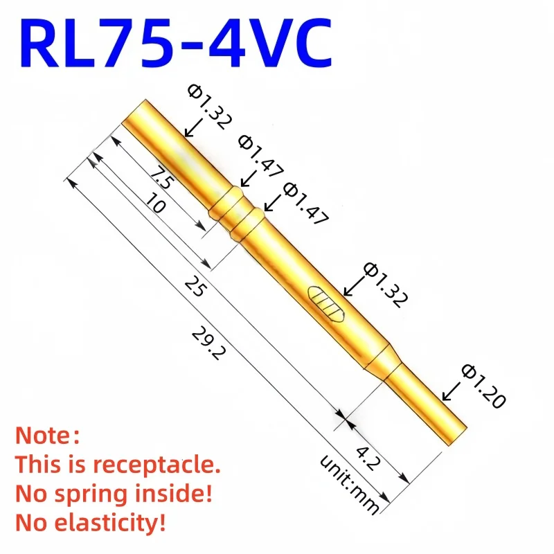 20/100PCS RL75-4VC Test Pin PL75-B Receptacle Brass Tube Needle Sleeve Seat Crimp Connect Probe Sleeve 29.2mm Outer Dia 1.32mm
