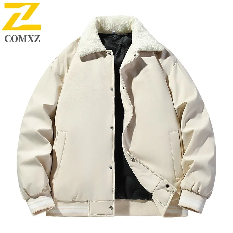 COMXZ Men Parker Coat Contrast Color Lining Ski Street Warm Loose Travel Puffer Jacket High Quality Snow Cotton Padded Jackets