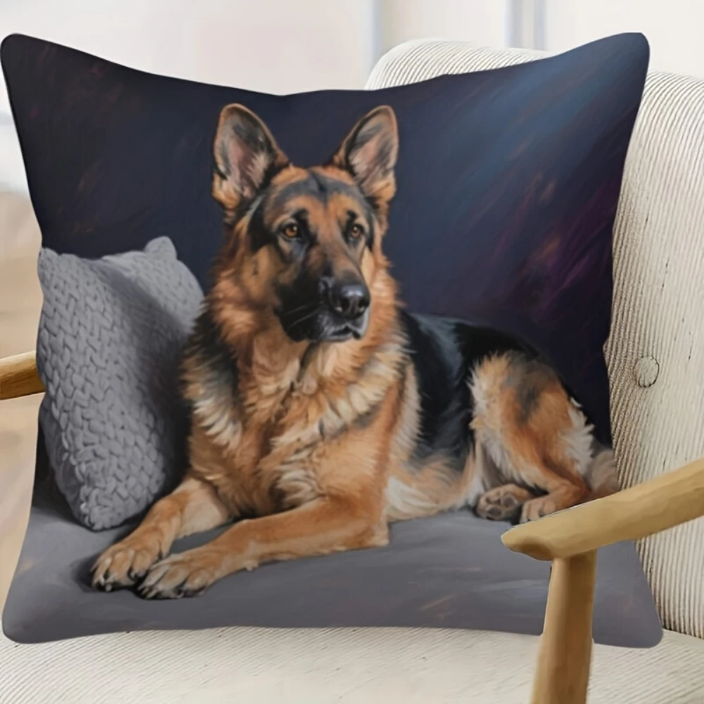 1PC Throw Pillow Cover,German Shepherd Dog Print,Vintage Pet Portrait Style,For Sofa Bedroom Couch Home Decor