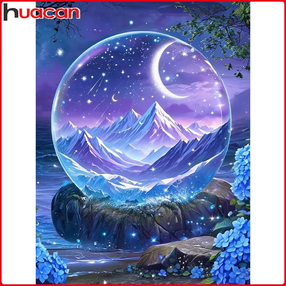 

Huacan Новые поступления 2025 Алмазная картина Луна Гора Цветок Алмазная мозаика Пейзаж Полный комплект Набор для рукоделия