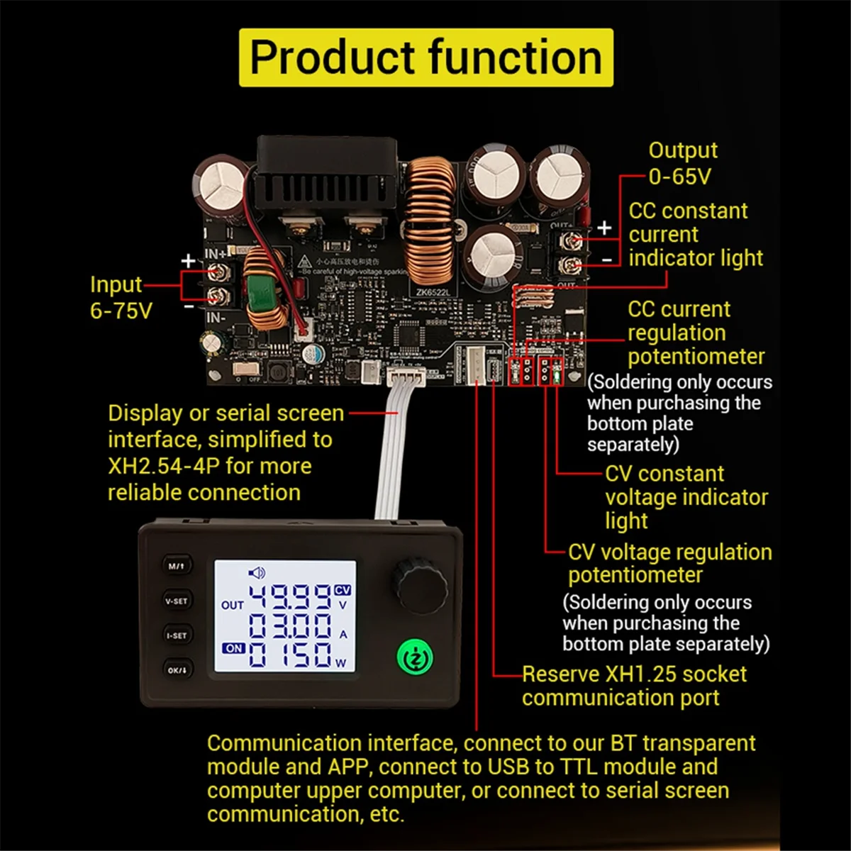 Zk-6522 CNC Step-Down DC Power Supply Adjustable Voltage Voltage and Constant Voltage Constant Current Module 22A 65V