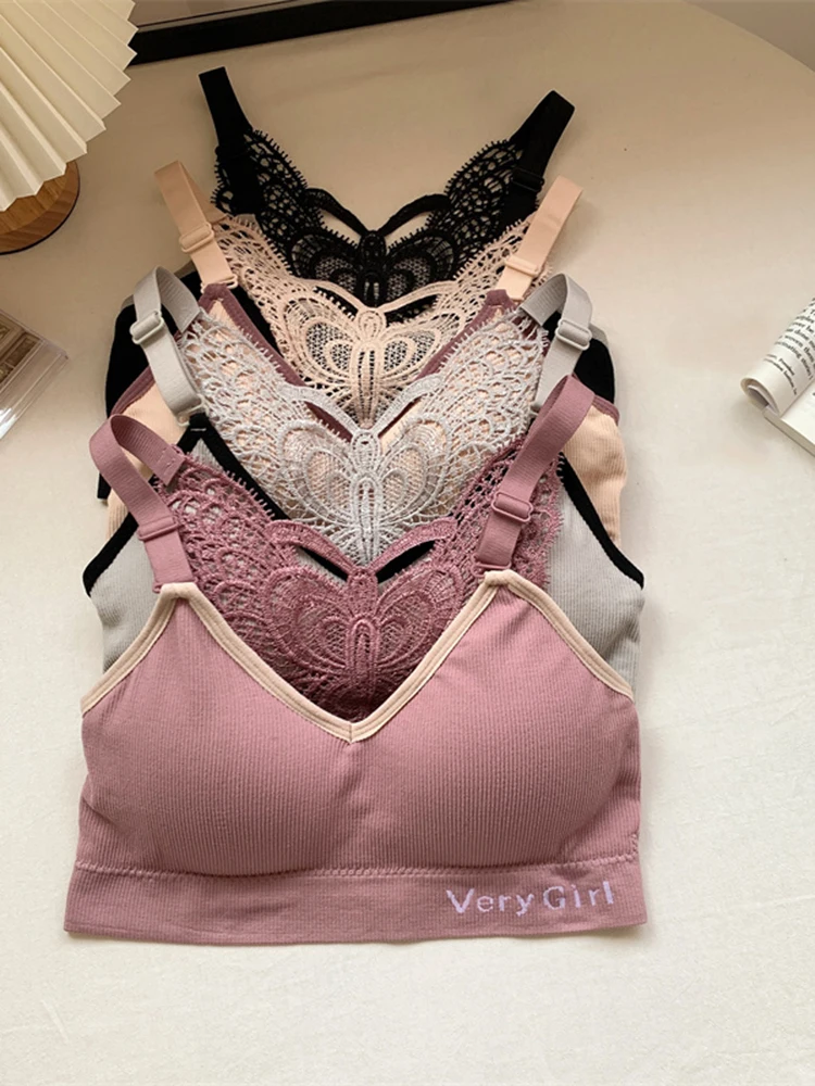 Letter Embroidery Korean Women Sexy Tube Top Sling Stripe Breast Wrap Bra Student No Steel Ring Underwear Soft Bustier Bandeau