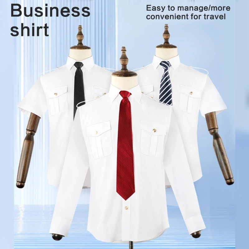 

Multipurpose White Dress Shirt Short/Long Sleeves Collared Button Down Uniform Casual Blouse Top with 2 Pockets