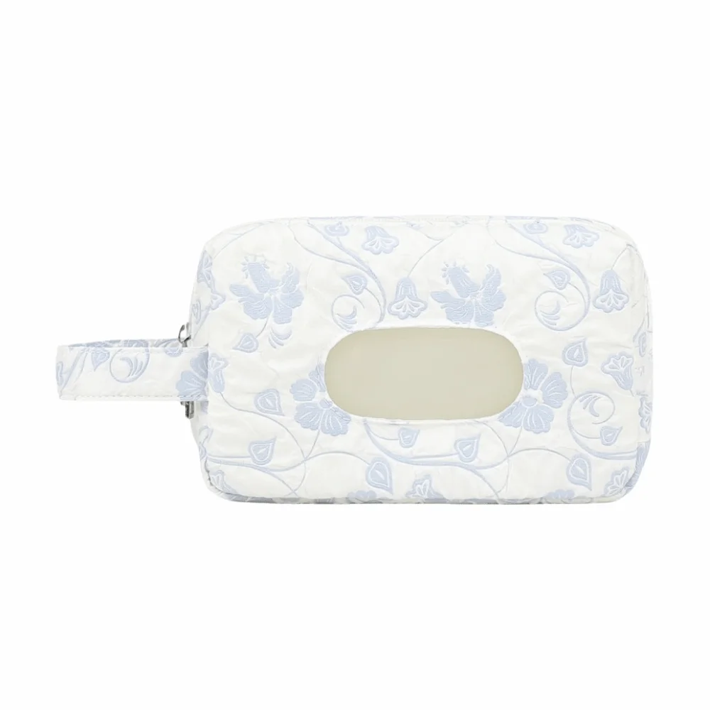 2-in-1 Baby Diapers Storage Pouch Flower Pattern Wide Opening Stroller Storage Bags with Handle Double Zippers