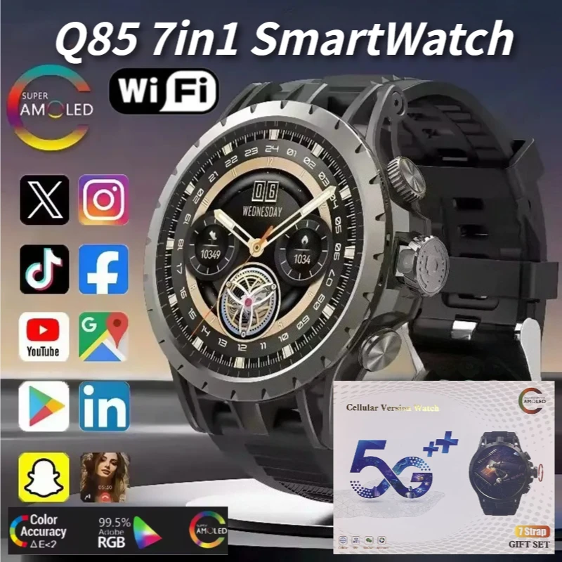 

Q85 5G 7-in1 Netcom Smart Watch Rotating Camera GPS WIFI 4GB ROM 128GB ROM Amoled Android 9.0 Sim Card Smartwatch Men