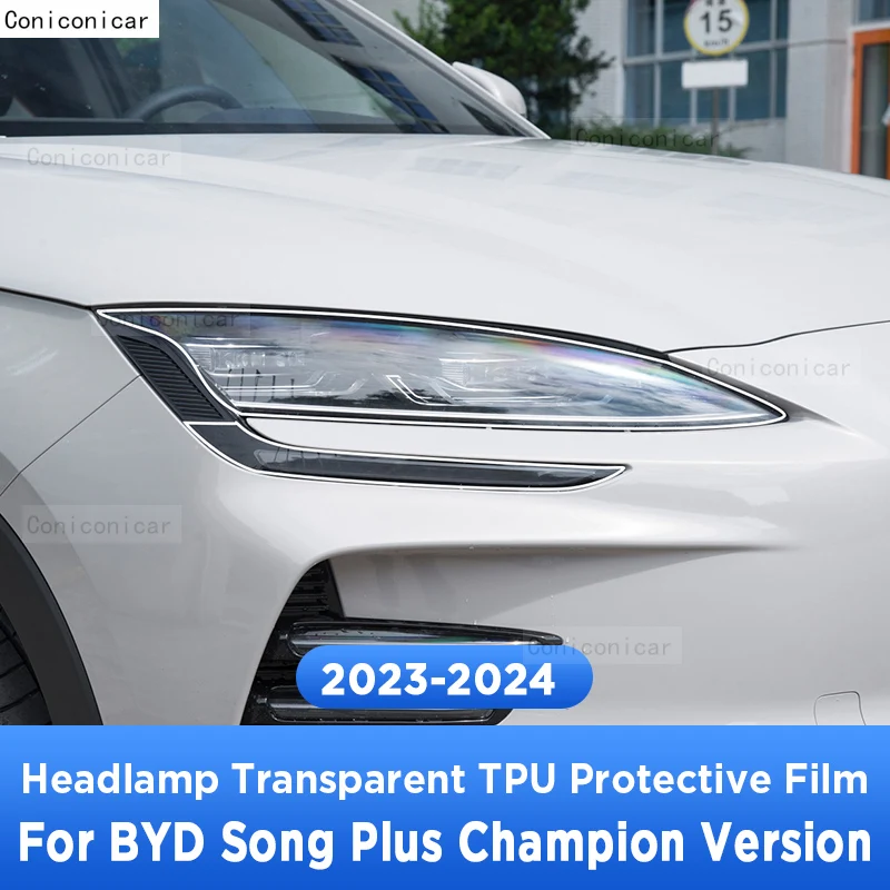 

For BYD Song Plus Champion Version 2023 2024 Car Exterior Headlight Anti-scratch Front Lamp Transparent TPU Protective Film