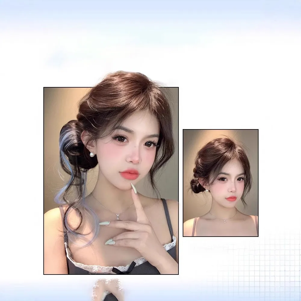 27 ซม.วิกผมสังเคราะห์ Highlight ย้อม Dragon Beard Maruko หัววิกผมผู้หญิงหวานดอกไม้สีสัน Bud ผม Bun