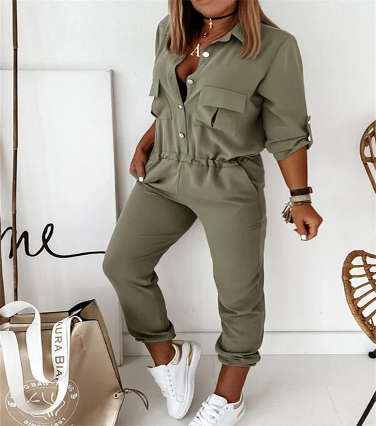 

New European and American women's long sleeved workwear jumpsuit for spring and summer 2025
