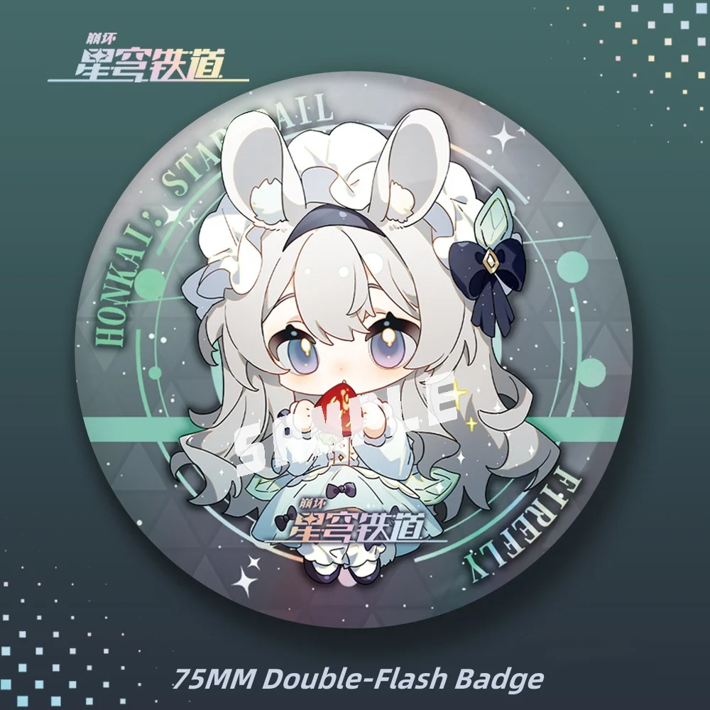 

New Honkai: Star Rail Laser Badge Firefly Robin Sunday Misha Cute Baby Cartoon Anime Pin Double-Flash Brooch Cosplay Game Gift