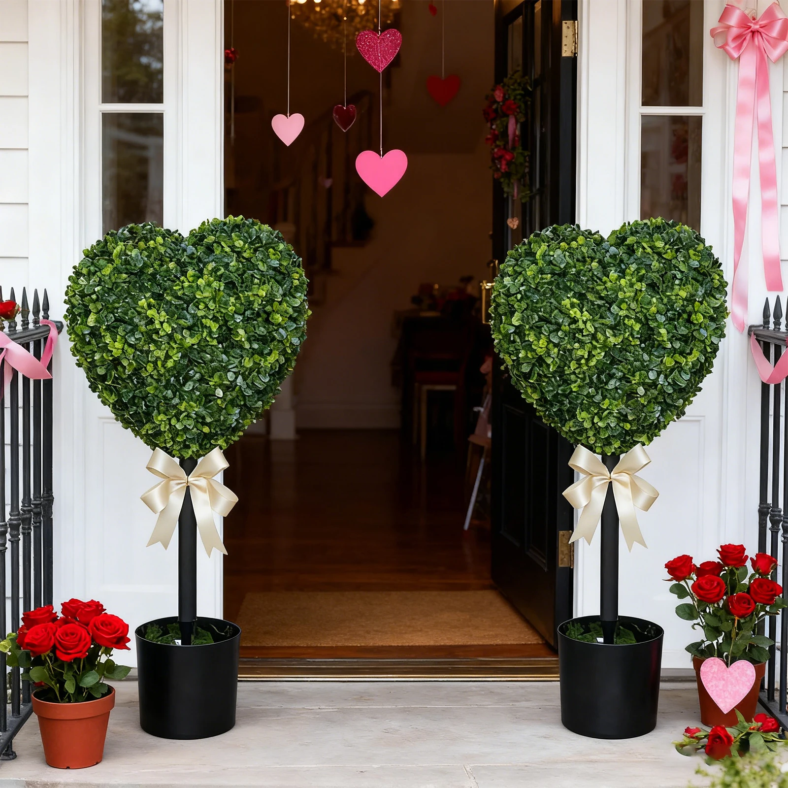 

Heart Topiary Outdoor 29.5in Faux Artificial Boxwood Hearts Topiary Ball Tree for Wedding Birthday Valentine Day Anniversary