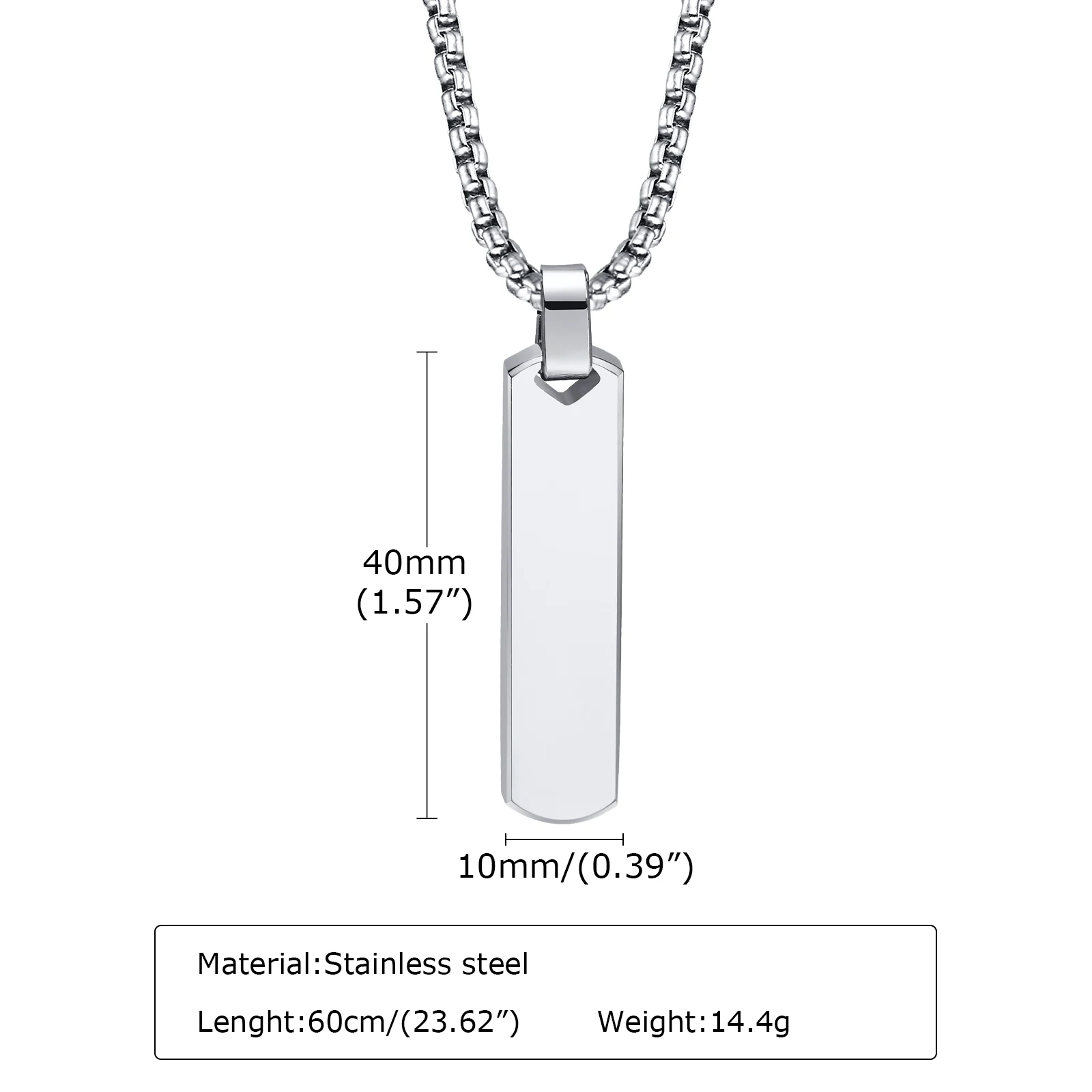 Trendy Chain Rectangle Bar Man Pendant Necklace Stainless Steel Jewelry Decoration For Dad Boyfriend Valentine\'s Day Gift
