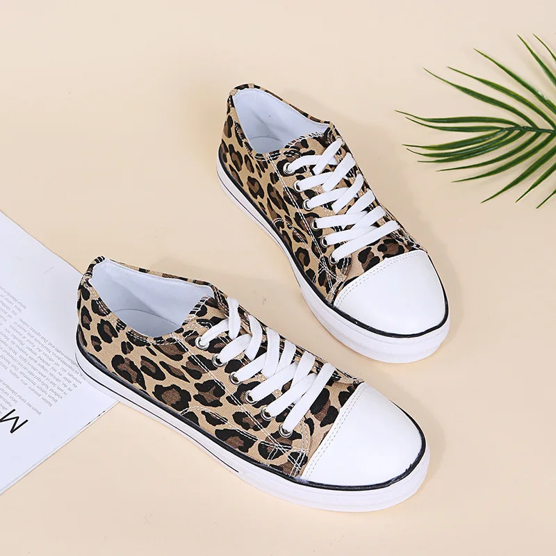 Shoes for Women  Autumn Fashion Leopard Canvas Shoes Lace Up Flats Women Platform Size 43 Casual Shoes Zapatillas De Mujer