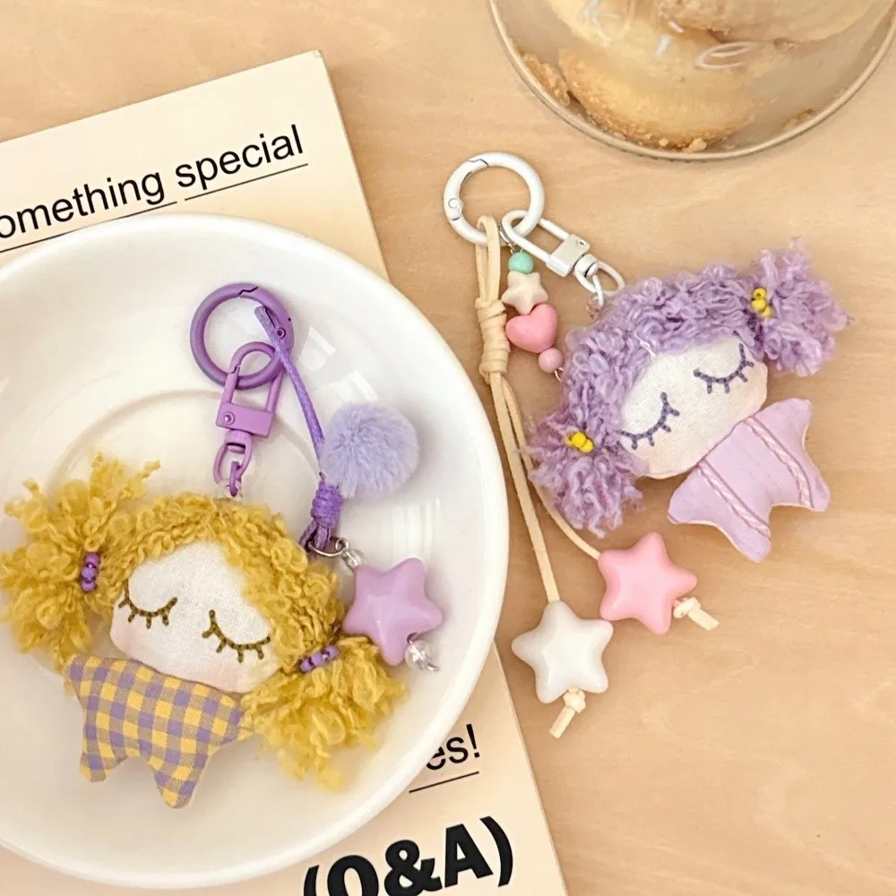 Lovely Star Little Girl Keychain Ball Cartoon Bag Pendant Hanging Soft Car Key Ring Small Gifts
