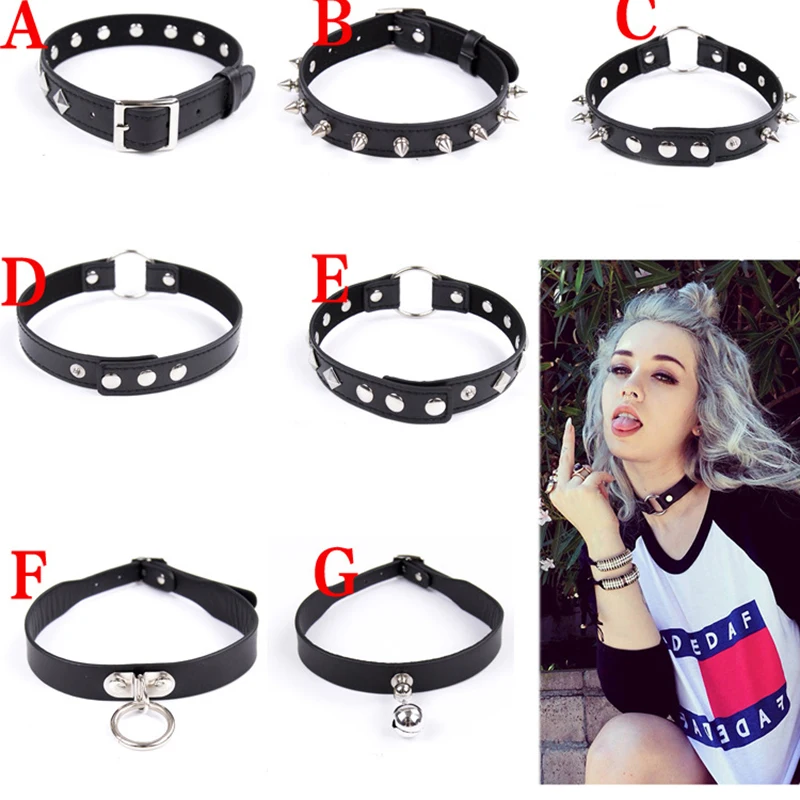

Sexy Leather Punk Rivets Necklace Men Women Couples Bondage Role Play Fetish Collar Flirting Accessory for Gay Party Gift