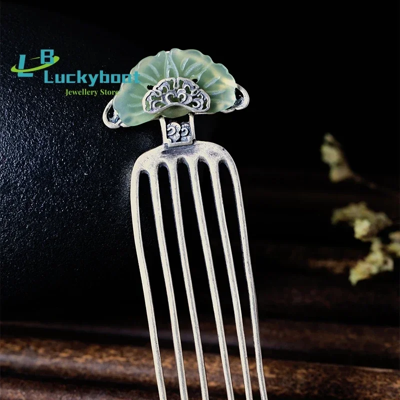 New designer original comb hairpin Thai silver jewelry Chinese retro inlaid jade luxury charm ladies silver jewelry