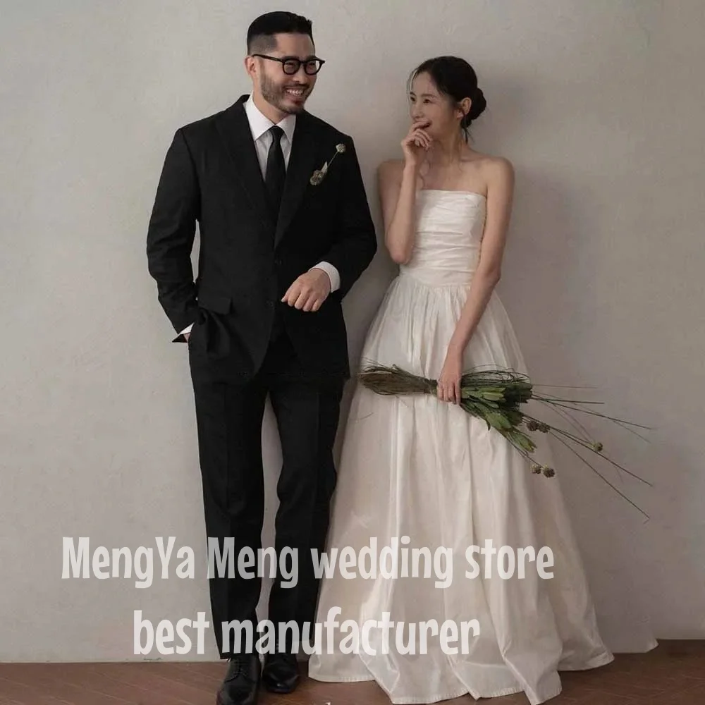 ZHUISHU Simple A Line Taffeta Korea Wedding Dress Customized Photoshoot Strapless Corset Back Floor Length Bridal Gown Plus Size