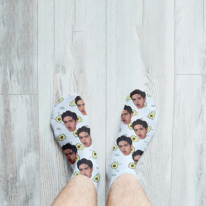 Custom Cartoon Avocado Socks with Faces Funny Letter Printed Photo Pet Socks Personalized Crew Socks Unisex Gift for Men Women