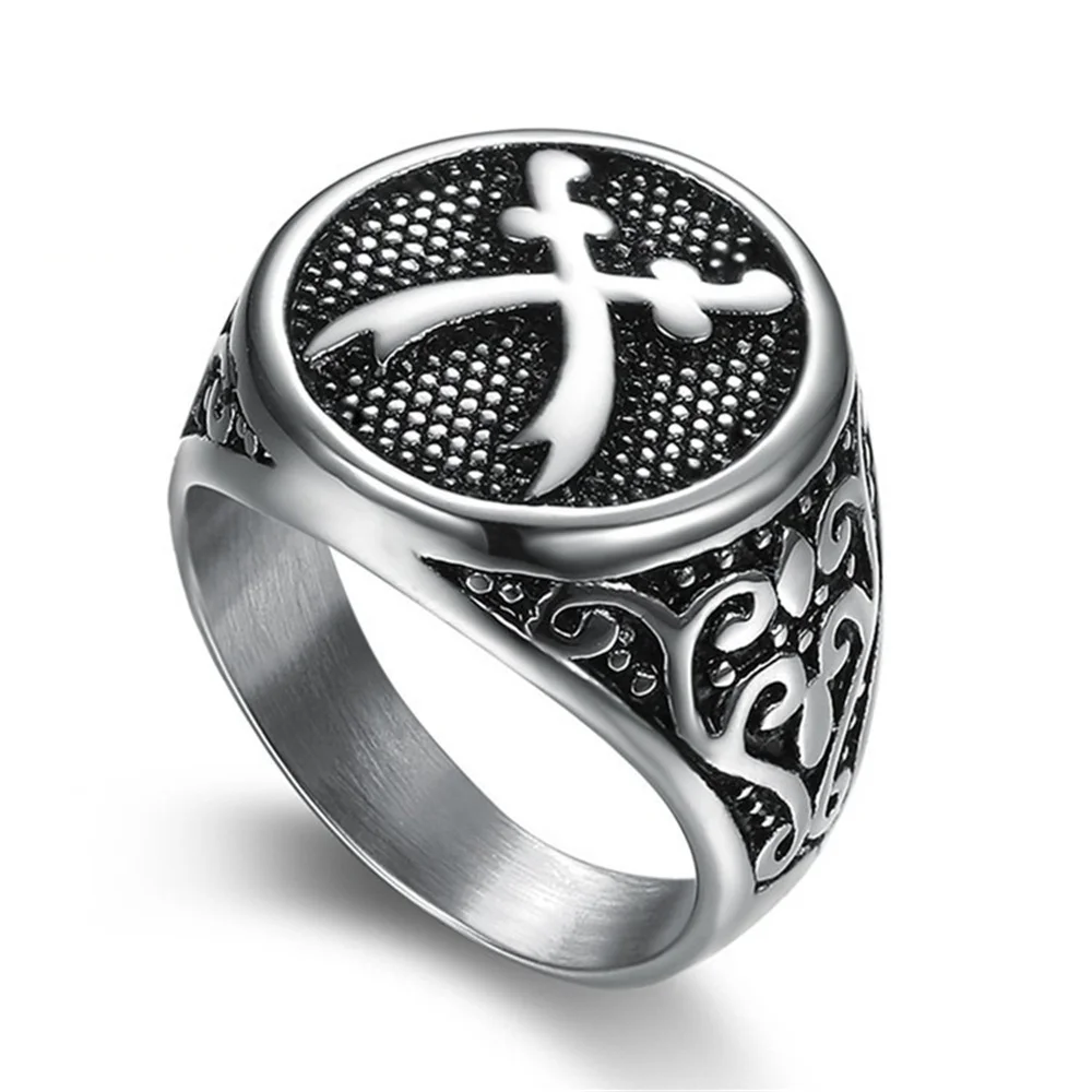 Navy Warship Pirate Double-edged Titanium Steel Ring, Punk Style Men's Vintage Classic Steel-colored Ring, Available In Stock