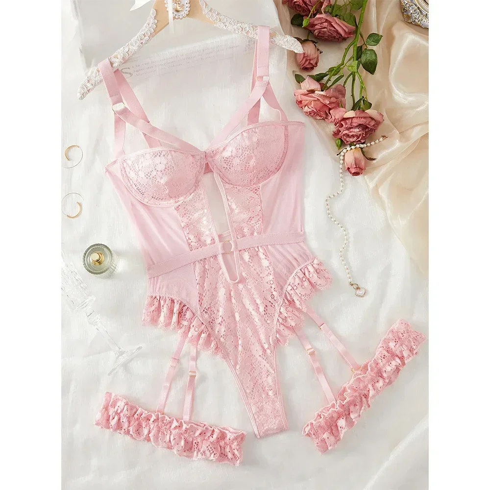 

Red Floral Lace Garter Lingerie Set With Choker Women Intimates 2024 Underwire Bra And Thongs Ladies Underwear Set